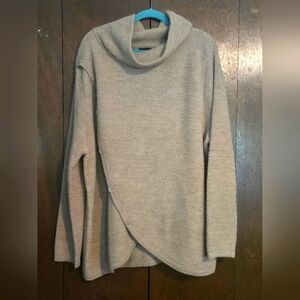 Evans Beige Cowl/Turtle Neck Cross Front Sweater